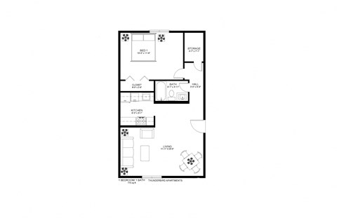 Thunderbird Apartments 1x1 Floor Plan